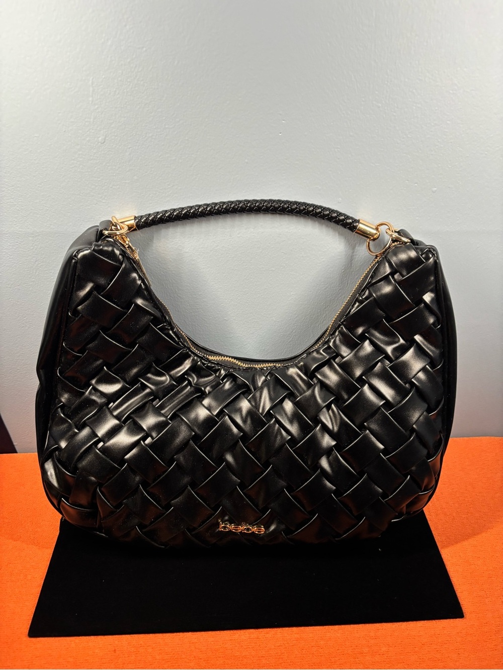 Bebe Luca Black Woven Hobo Shoulder Bag